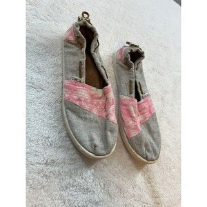 TOMS Chambray Bimini Shoes 6Y/Womens 7 Pink/Grey Slip On Casual Geo Textile